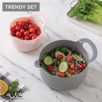 COOK WITH COLOR Nesting Plastic Mixing Bowl Set with Pour Spouts and Handles, Pink, 4 Piece Non-Slip Pink 4 Piece Non-Slip