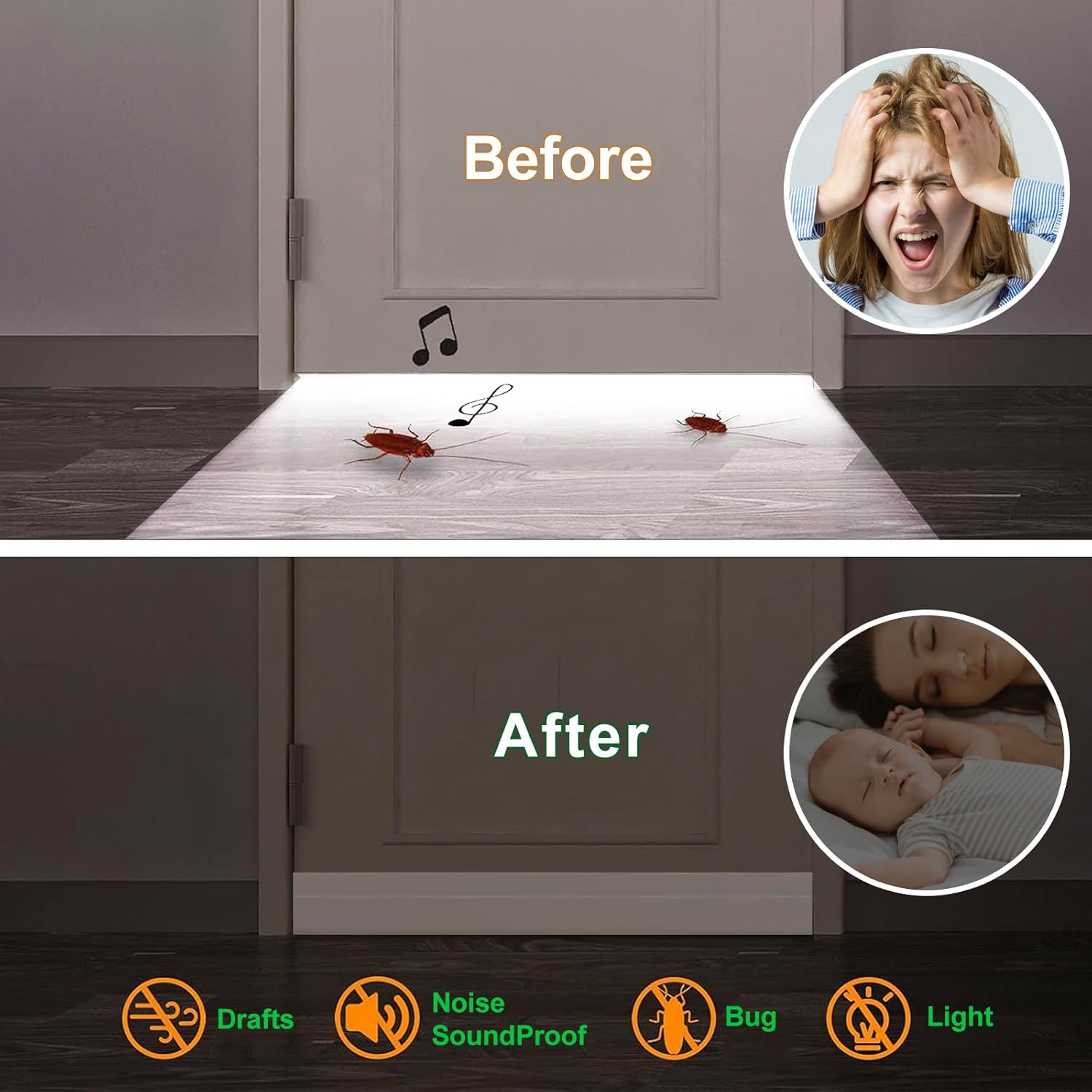 Suptikes 2 Pack Door Draft Stopper，Door Sweep for Exterior & Interior Doors,Door Bottom Seal Dust and Noise Insulation Weather Stripping Draft Guard Insulator, 1.8