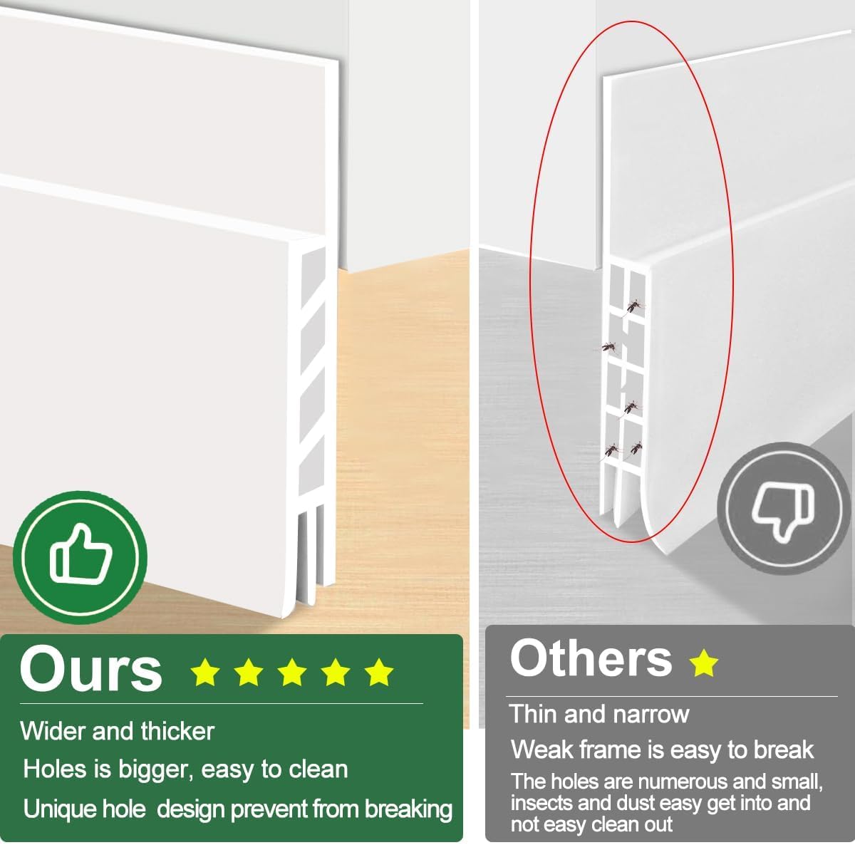 Suptikes 2 Pack Door Draft Stopper，Door Sweep for Exterior & Interior Doors,Door Bottom Seal Dust and Noise Insulation Weather Stripping Draft Guard Insulator, 1.8