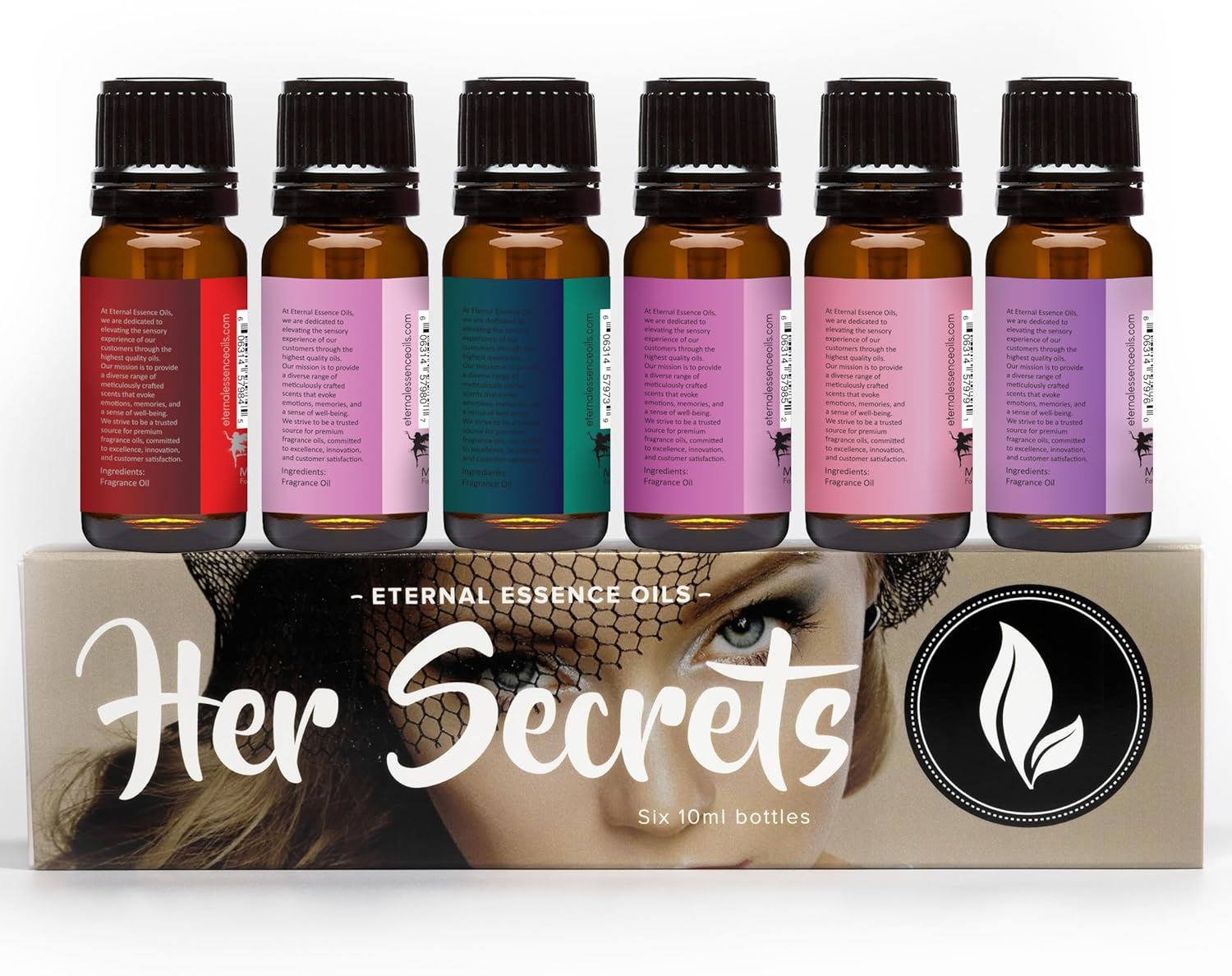 Eternal Essence Oils Her Secrets Set of 6 Premium Fragrance Oils - Includes Pretty, Dark Embrace, Forever Yours, Secret Crush, Pink Splash, and Sugar Kiss Scents Scented Oils - 10ML