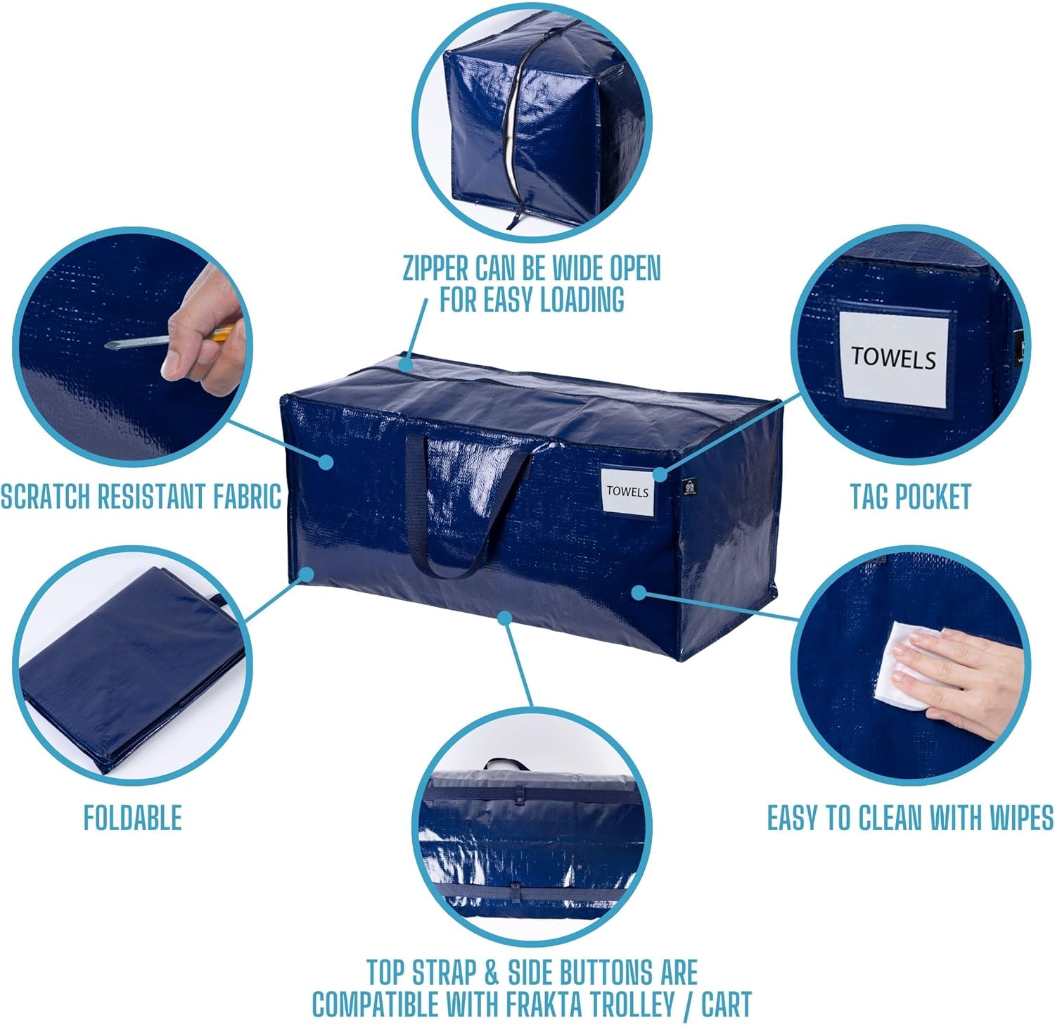 VENO 8 Pack Moving Bags w/Backpack Straps, Heavy Duty, Moving Boxes Alternative, Packing Supplies, Large Storage Totes for Dorm Room Essentials with Zipper for Clothes (Blue, 8 Pack) Blue 8 Pack