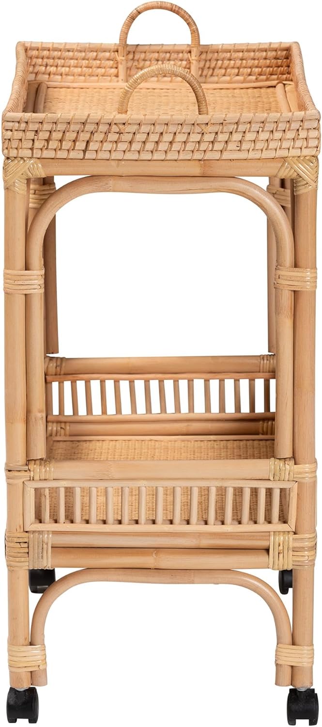 Bali & pari Lombok Modern Bohemian Natural Rattan 2-Tier Wine Cart