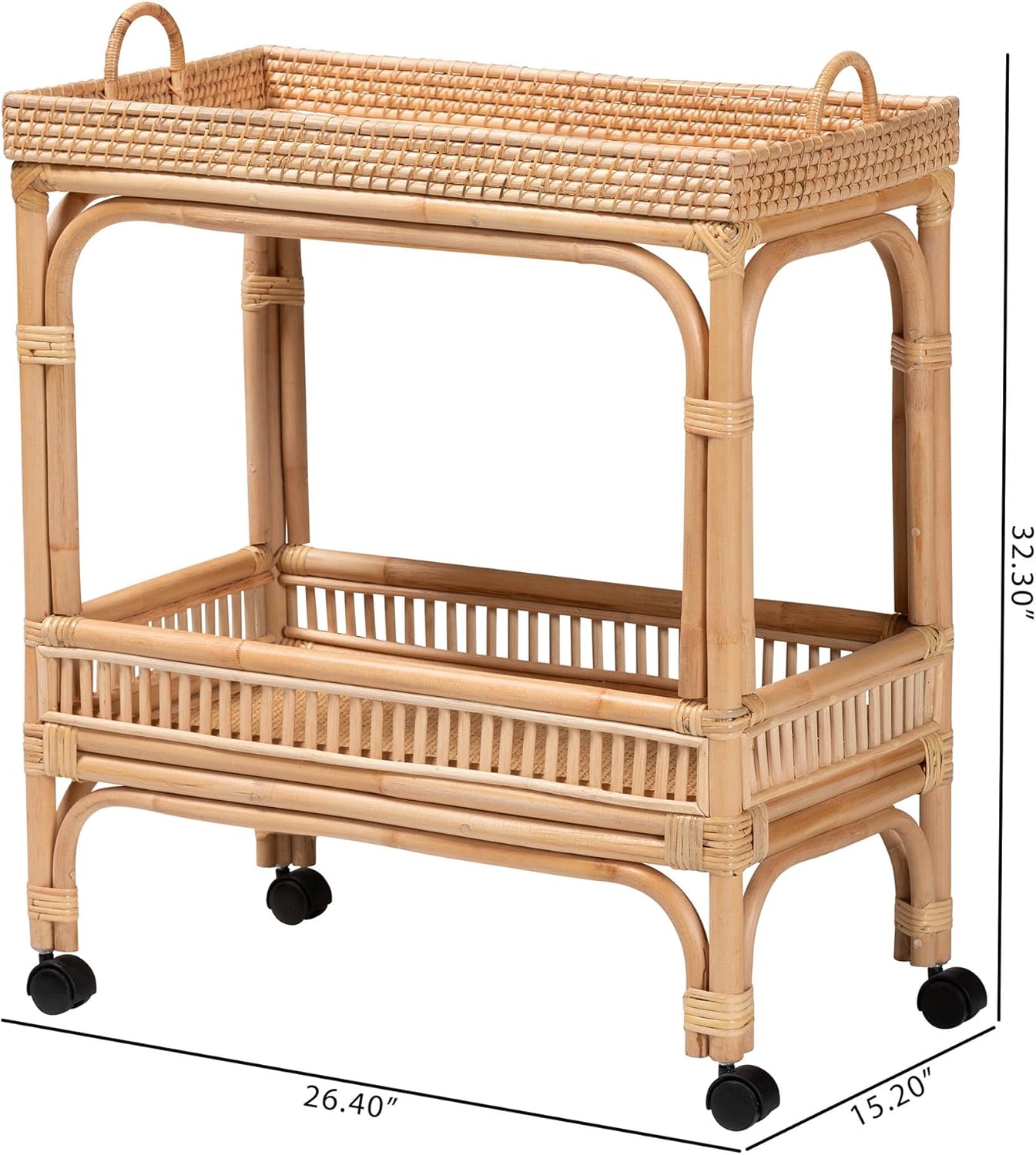 Bali & pari Lombok Modern Bohemian Natural Rattan 2-Tier Wine Cart