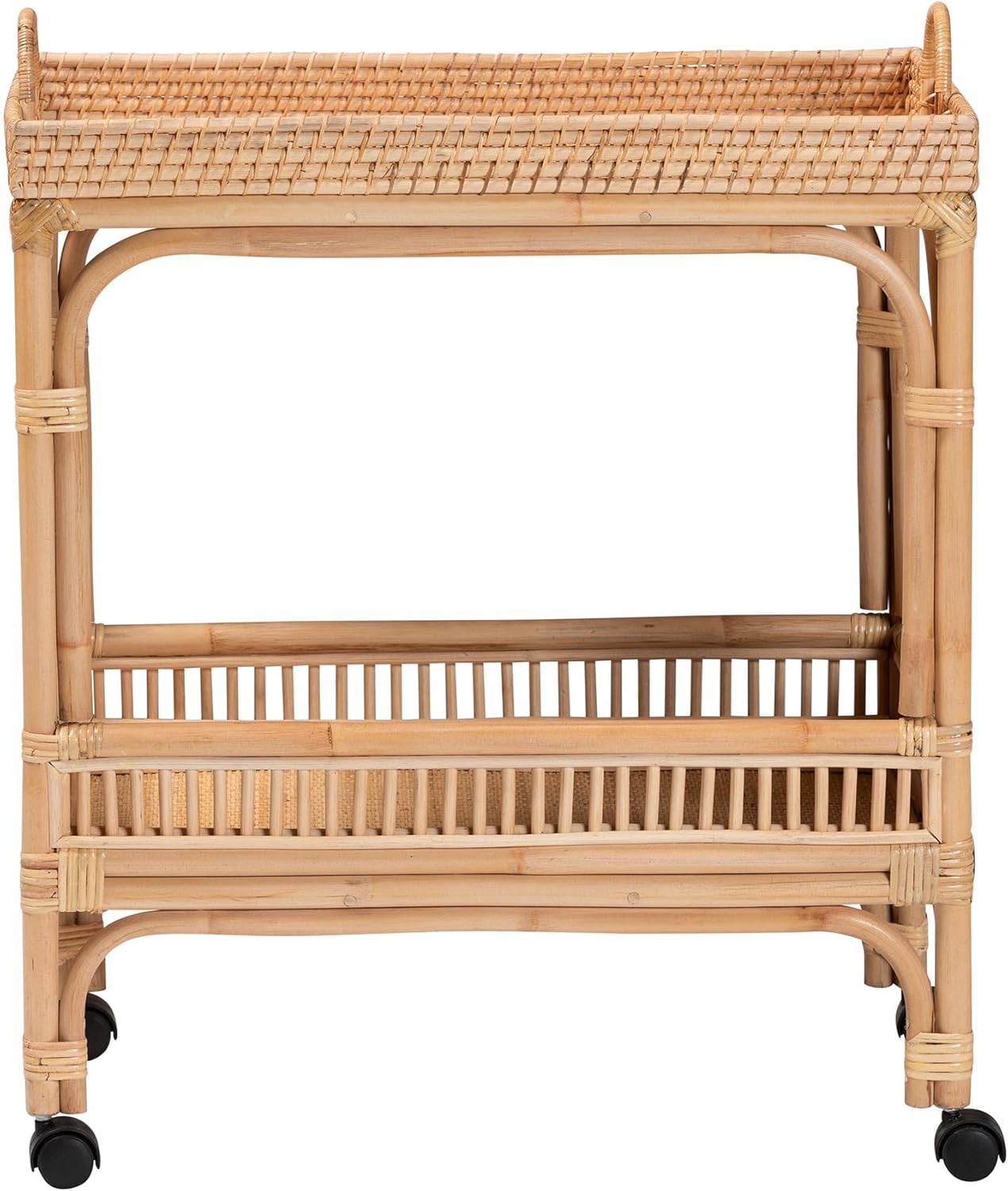 Bali & pari Lombok Modern Bohemian Natural Rattan 2-Tier Wine Cart