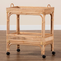 Bali & pari Lombok Modern Bohemian Natural Rattan 2-Tier Wine Cart