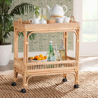 Bali & pari Lombok Modern Bohemian Natural Rattan 2-Tier Wine Cart