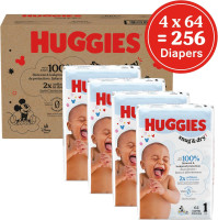 Huggies Size 1 Diapers, Snug & Dry Newborn Diapers, Size 1 (8-14 lbs), 256 Count (4 Packs of 64), Packaging May Vary Size 1 256