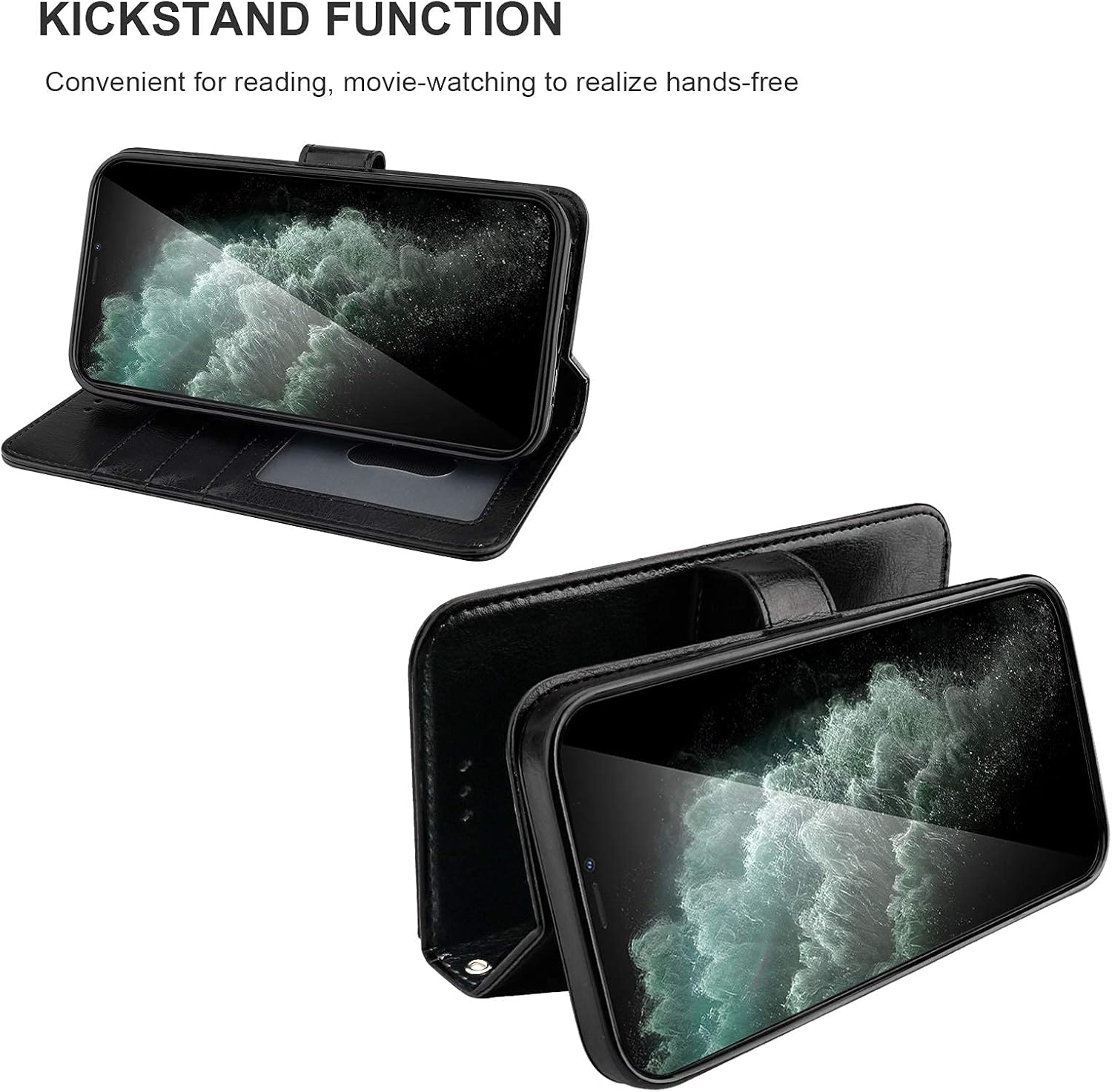 Bocasal Compatible with iPhone 12 & iPhone 12 Pro Wallet Case with Card Holder PU Leather Magnetic Detachable Kickstand Shockproof Wrist Strap Removable Flip Cover 6.1 inch (Black)