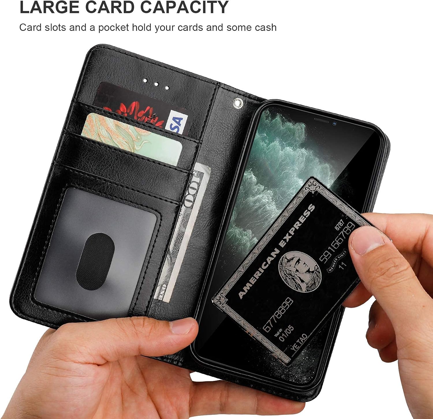 Bocasal Compatible with iPhone 12 & iPhone 12 Pro Wallet Case with Card Holder PU Leather Magnetic Detachable Kickstand Shockproof Wrist Strap Removable Flip Cover 6.1 inch (Black)