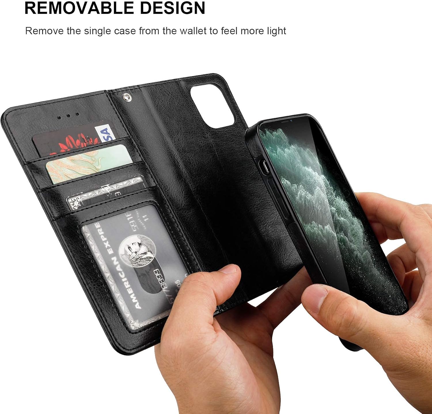 Bocasal Compatible with iPhone 12 & iPhone 12 Pro Wallet Case with Card Holder PU Leather Magnetic Detachable Kickstand Shockproof Wrist Strap Removable Flip Cover 6.1 inch (Black)