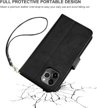 Bocasal Compatible with iPhone 12 & iPhone 12 Pro Wallet Case with Card Holder PU Leather Magnetic Detachable Kickstand Shockproof Wrist Strap Removable Flip Cover 6.1 inch (Black)