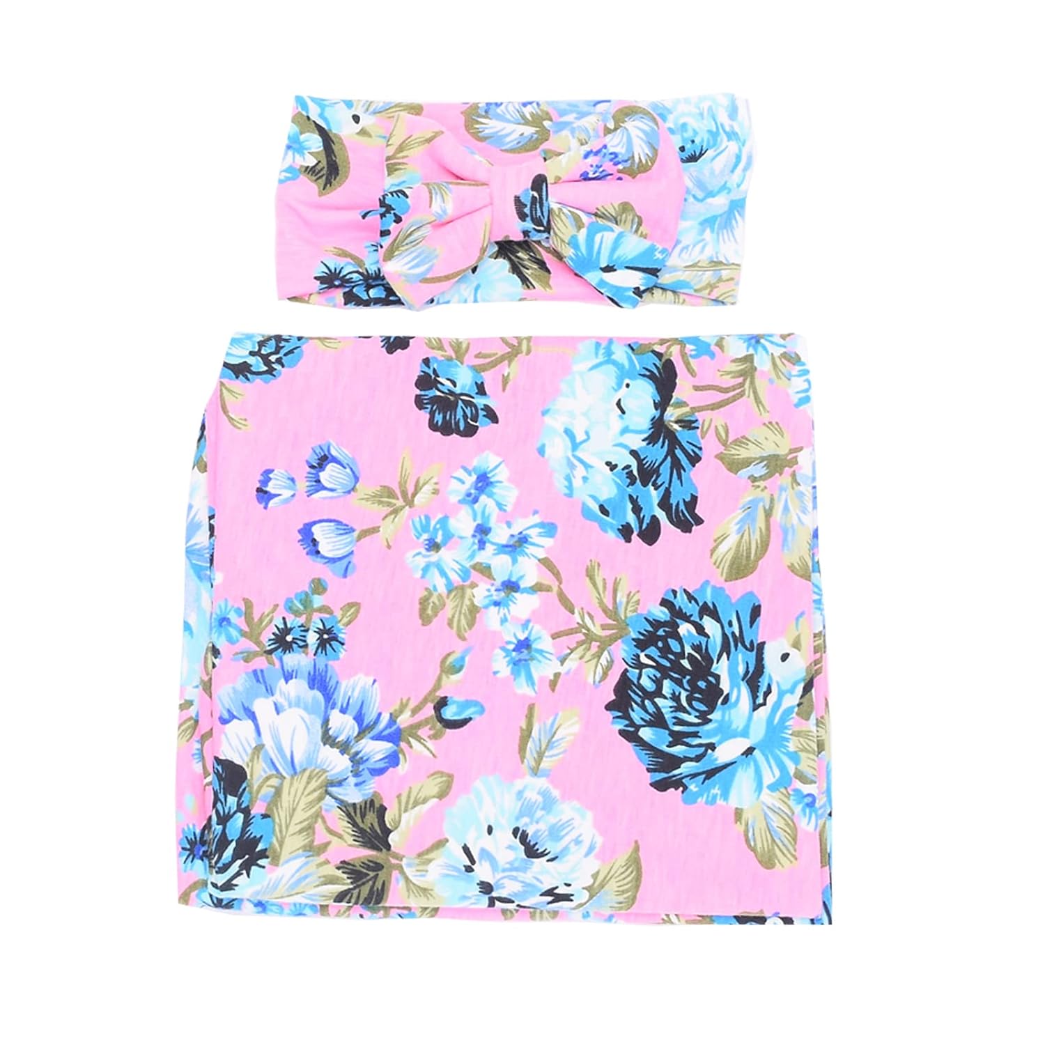 Galabloomer Newborn Swaddle Blanket with Headband Set Baby Girl Receiving Blanket Pink Rose