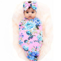 Galabloomer Newborn Swaddle Blanket with Headband Set Baby Girl Receiving Blanket Pink Rose