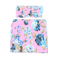 Galabloomer Newborn Swaddle Blanket with Headband Set Baby Girl Receiving Blanket Pink Rose