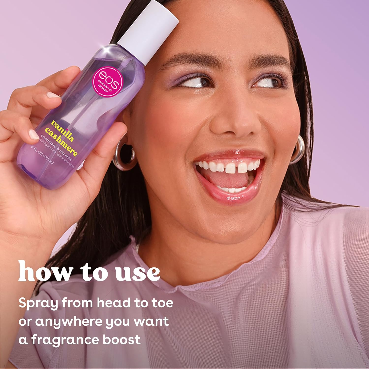 eos Cashmere Body Mist, Vanilla Cashmere, Soft Musk, Cozy Caramel, Hair Mist, Body Spray for Women Moisturizing, Hyaluronic Acid, Vanilla Body Spray, Vegan, Cruelty-free, 6 fl oz