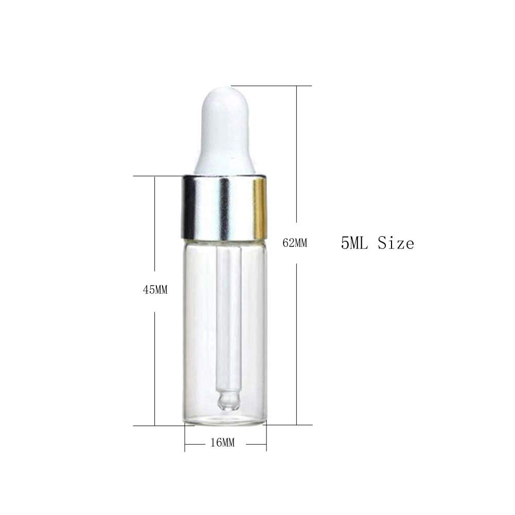 50Pcs 5ML Refillable Clear Glass Essential Oil Bottles Eye Dropper Vials Perfume Cosmetic Liquid Aromatherapy Lotion Sample Storage Containers Jars with Eye Dropper Dispenser, Silver Aluminum Cap