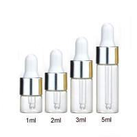 50Pcs 5ML Refillable Clear Glass Essential Oil Bottles Eye Dropper Vials Perfume Cosmetic Liquid Aromatherapy Lotion Sample Storage Containers Jars with Eye Dropper Dispenser, Silver Aluminum Cap
