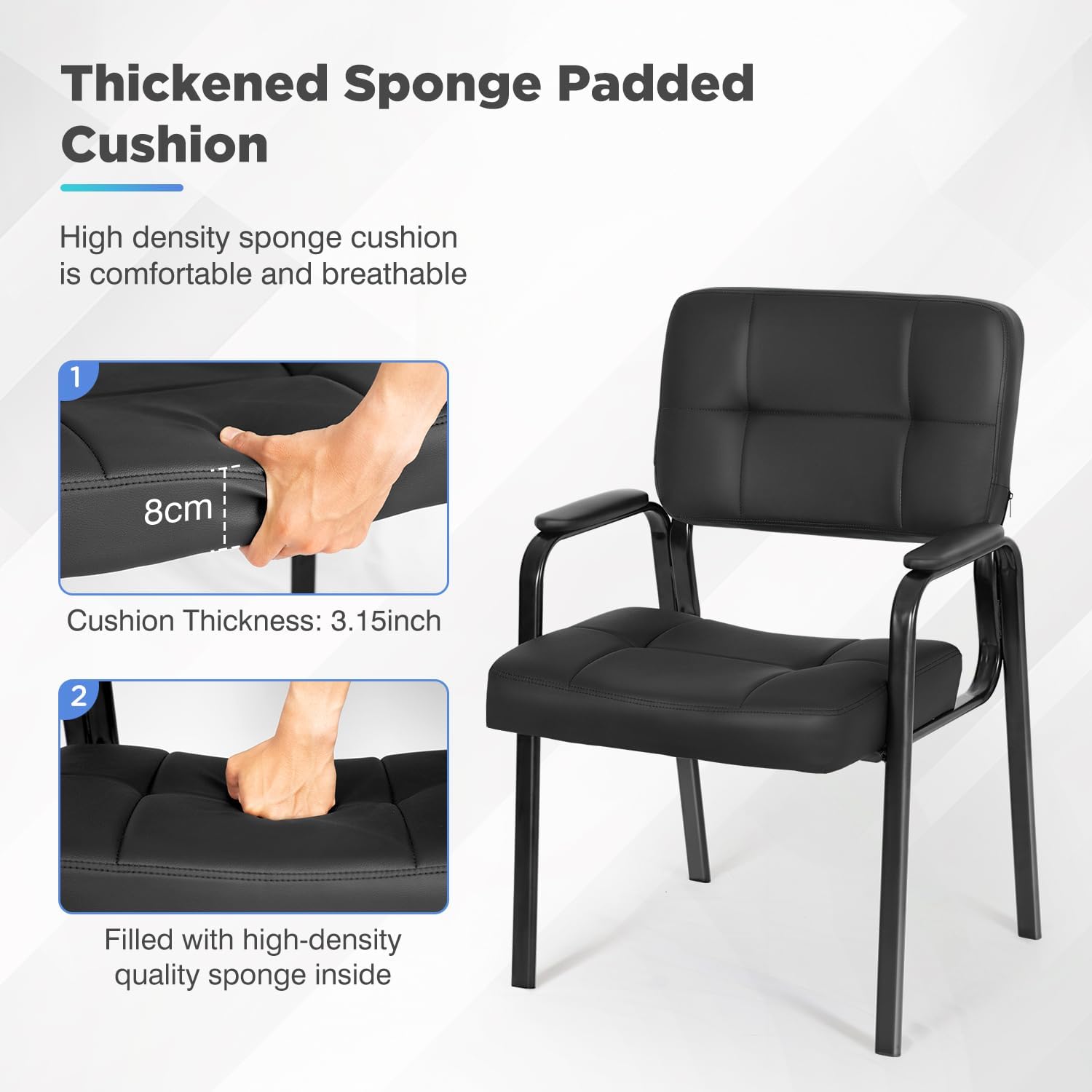 Office Guest Chairs with PU Leather Armrest - Ergonomic Design for Home, Meeting, Conference Rooms, Black 1