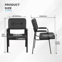 Office Guest Chairs with PU Leather Armrest - Ergonomic Design for Home, Meeting, Conference Rooms, Black 1