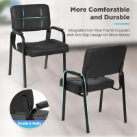 Office Guest Chairs with PU Leather Armrest - Ergonomic Design for Home, Meeting, Conference Rooms, Black 1