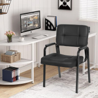 Office Guest Chairs with PU Leather Armrest - Ergonomic Design for Home, Meeting, Conference Rooms, Black 1