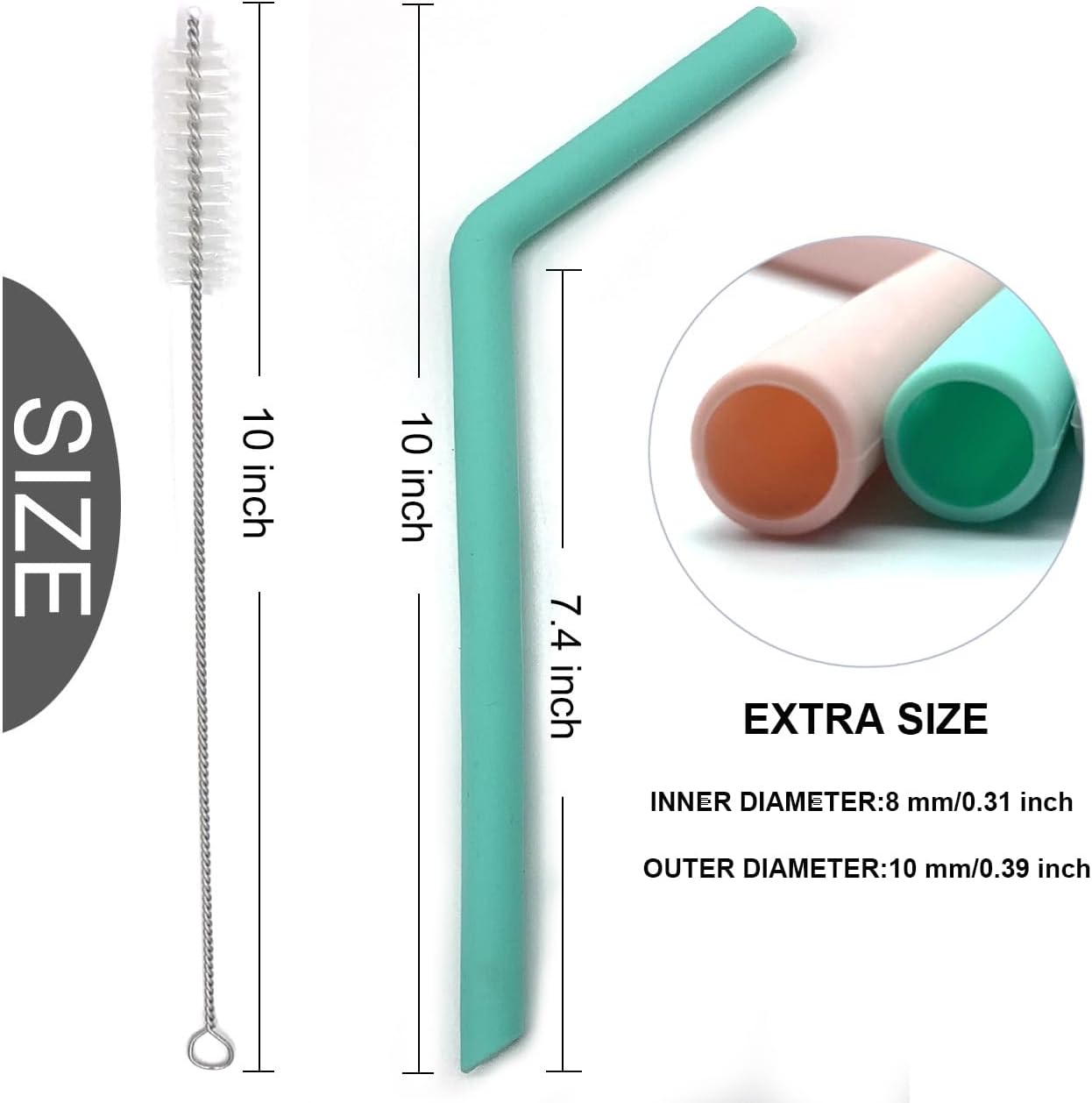 Senneny Set of 12 Silicone Drinking Straws for 30oz and 20oz - Reusable Silicone Straws BPA Free Extra Long with Cleaning Brushes- 6 Straight + 6 Bent- 8mm diameter