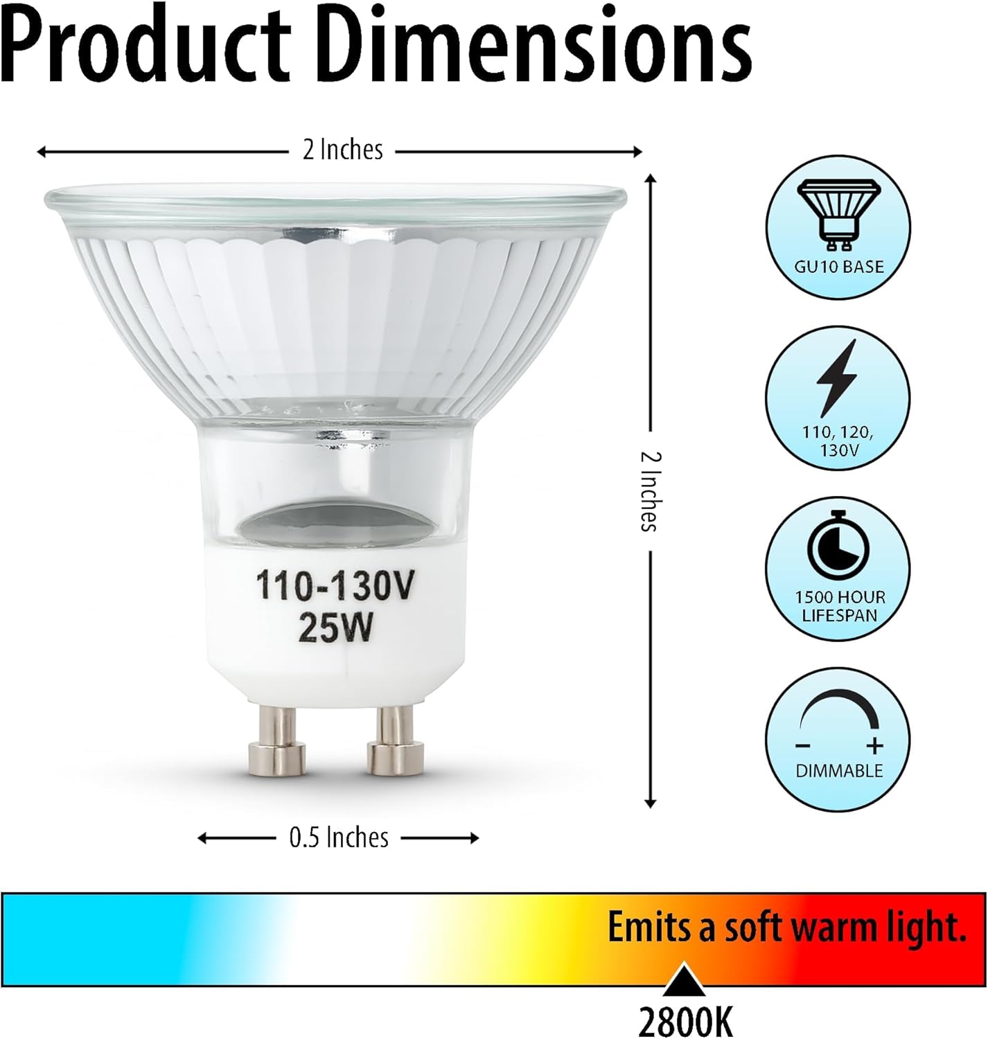 Mandala Crafts MR16 25W 120V GU10 Halogen Light Bulbs for Candle Warmers Lamps - Dimmable Warm White Fragrance Melts, Tart Burners, Scents Wax Warmer Bulbs, Pack of 4 25.0 Watts