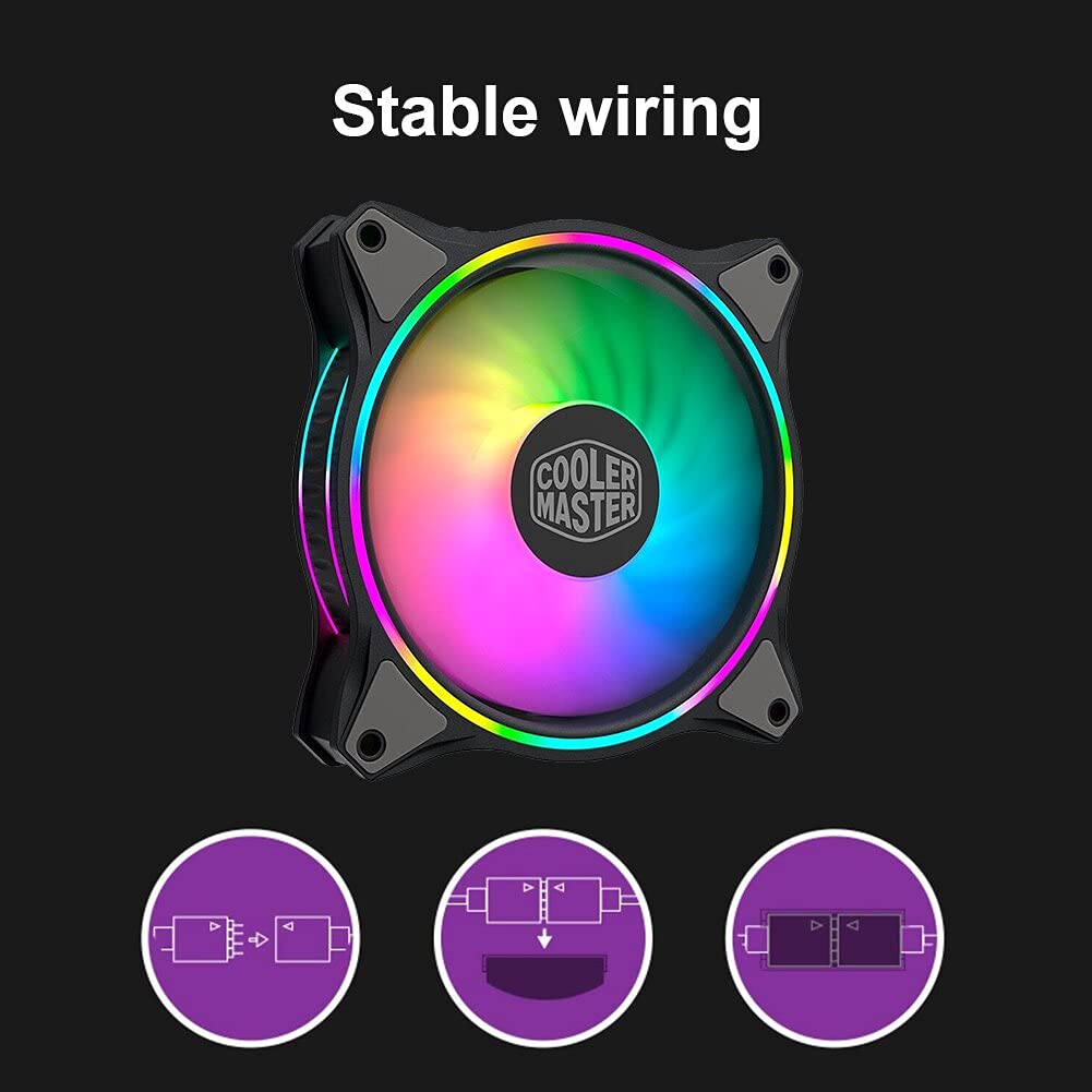 Cooler Master MasterFan MF120 Halo Duo-Ring Addressable RGB Lighting 120mm Fan, Absorbing Rubber Pads, PWM Static Pressure for 5V 3-Pin ARGB,NOT Work with 4-pin RGB or Standard RGB+12V(MF120 Halo) 120mm Gen 2 MF120 HALO