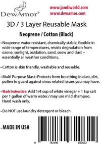 Reusable, Washable Neoprene/Cotton Face Mask Protection from Dust, Pollen, Pet Dander and other Airborne Irritants(Black)