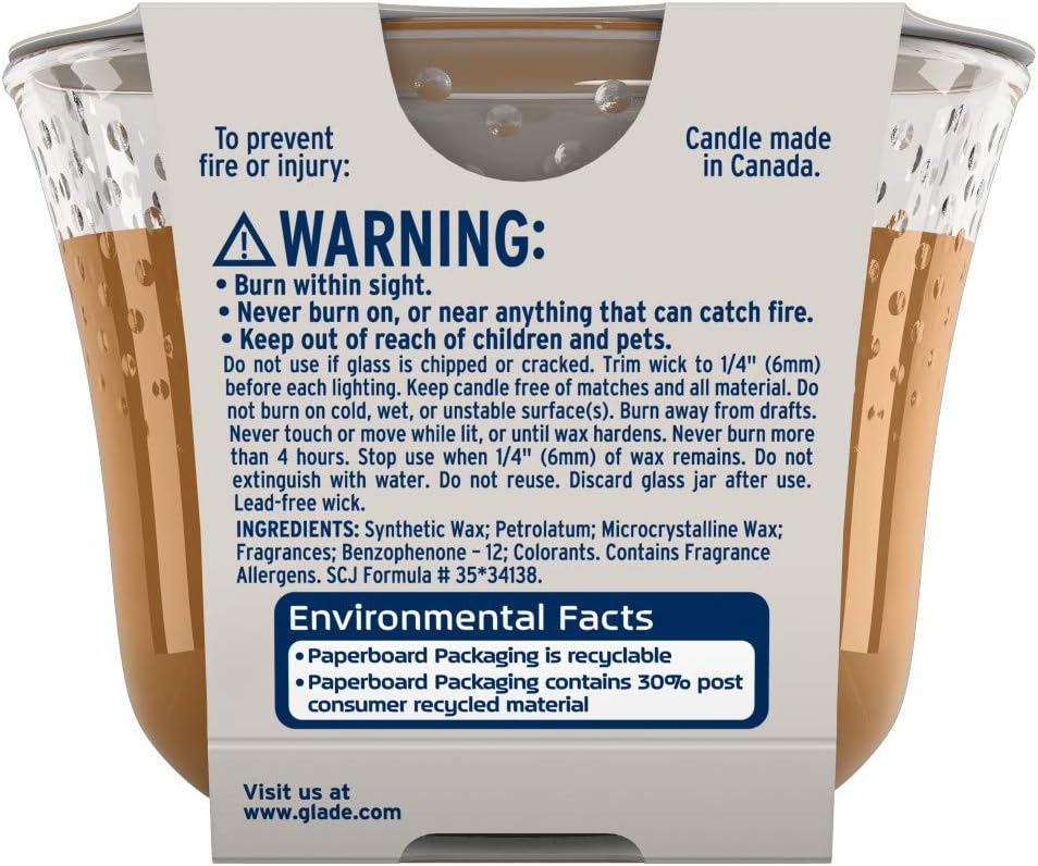 Glade Candle Cashmere Woods, Fragrance Candle Infused with Essential Oils, Air Freshener Candle, 3-Wick Candle, 6.8 Oz, 3 Count