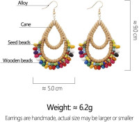 Bohemian Rattan Wooden Beads Handmade Circle/Teardrop Earrings Dangle Drop Jewelry for Women Colorful