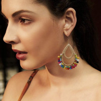 Bohemian Rattan Wooden Beads Handmade Circle/Teardrop Earrings Dangle Drop Jewelry for Women Colorful