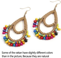 Bohemian Rattan Wooden Beads Handmade Circle/Teardrop Earrings Dangle Drop Jewelry for Women Colorful