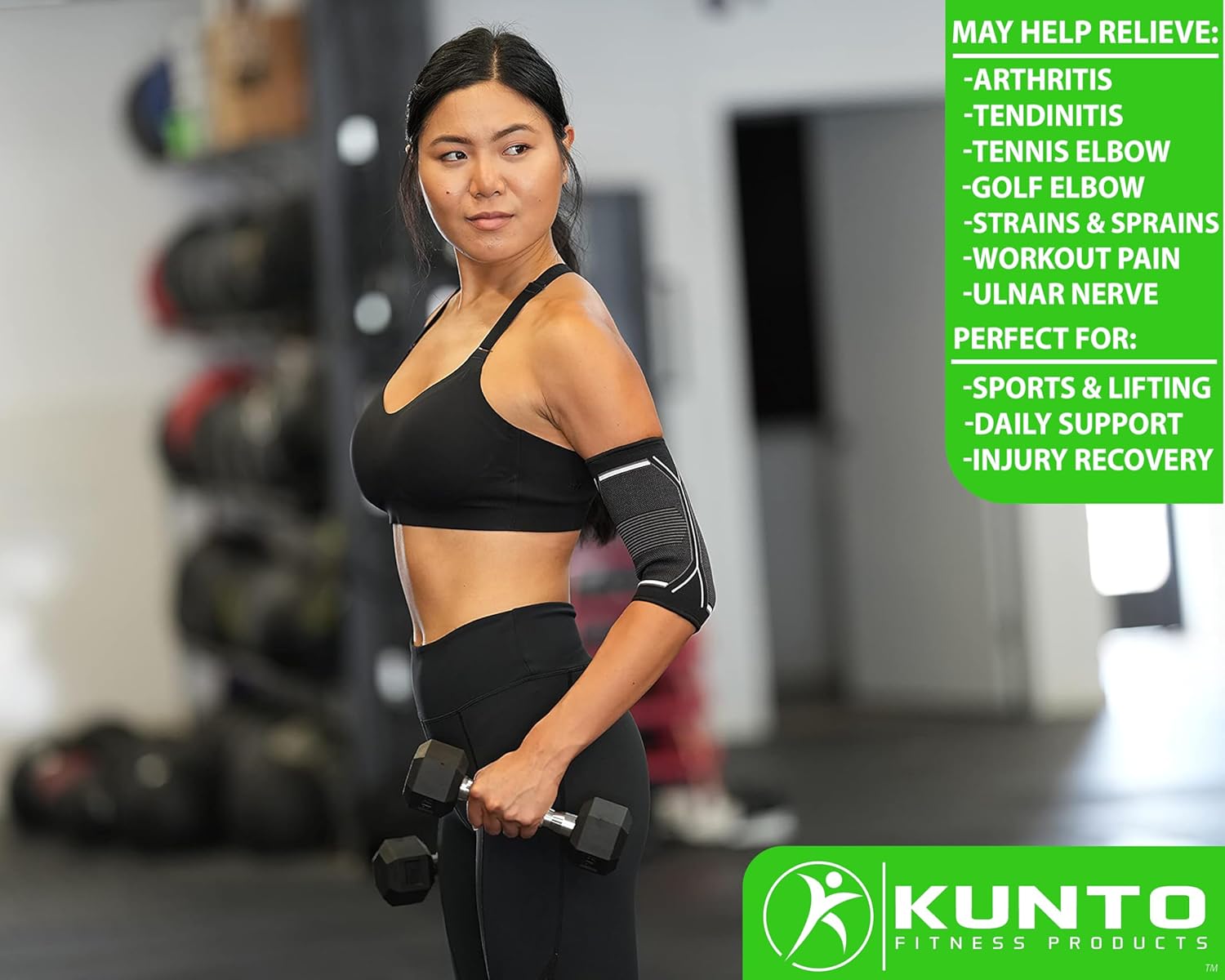 Kunto Fitness Elbow Brace Compression Support Sleeve (Shipped From USA) for Tendonitis, Tennis Elbow, Golf Elbow Treatment - Reduce Joint Pain During Any Activity! Large Multi-colored