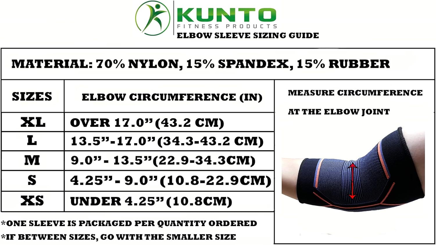 Kunto Fitness Elbow Brace Compression Support Sleeve (Shipped From USA) for Tendonitis, Tennis Elbow, Golf Elbow Treatment - Reduce Joint Pain During Any Activity! Large Multi-colored