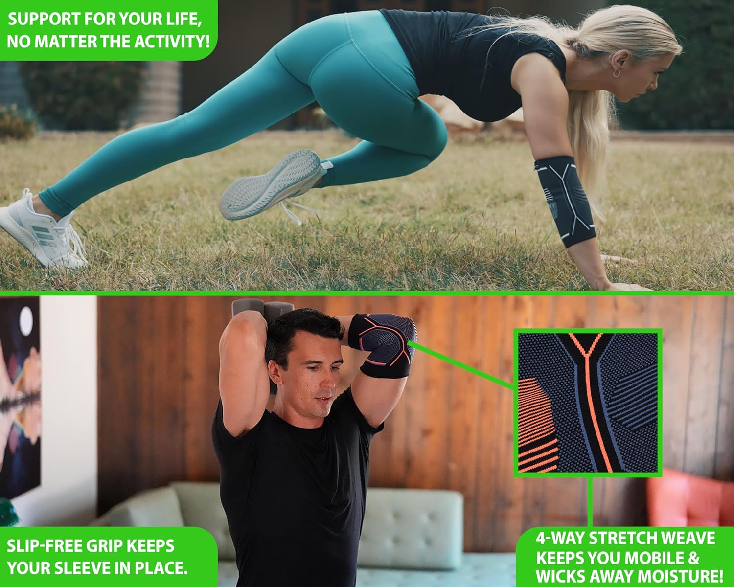 Kunto Fitness Elbow Brace Compression Support Sleeve (Shipped From USA) for Tendonitis, Tennis Elbow, Golf Elbow Treatment - Reduce Joint Pain During Any Activity! Large Multi-colored