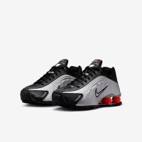 Nike Shox R4 Big Kids' Shoes (CW2626-005, Metallic Silver/Black/Picante Red/Metallic Silver) Size 6