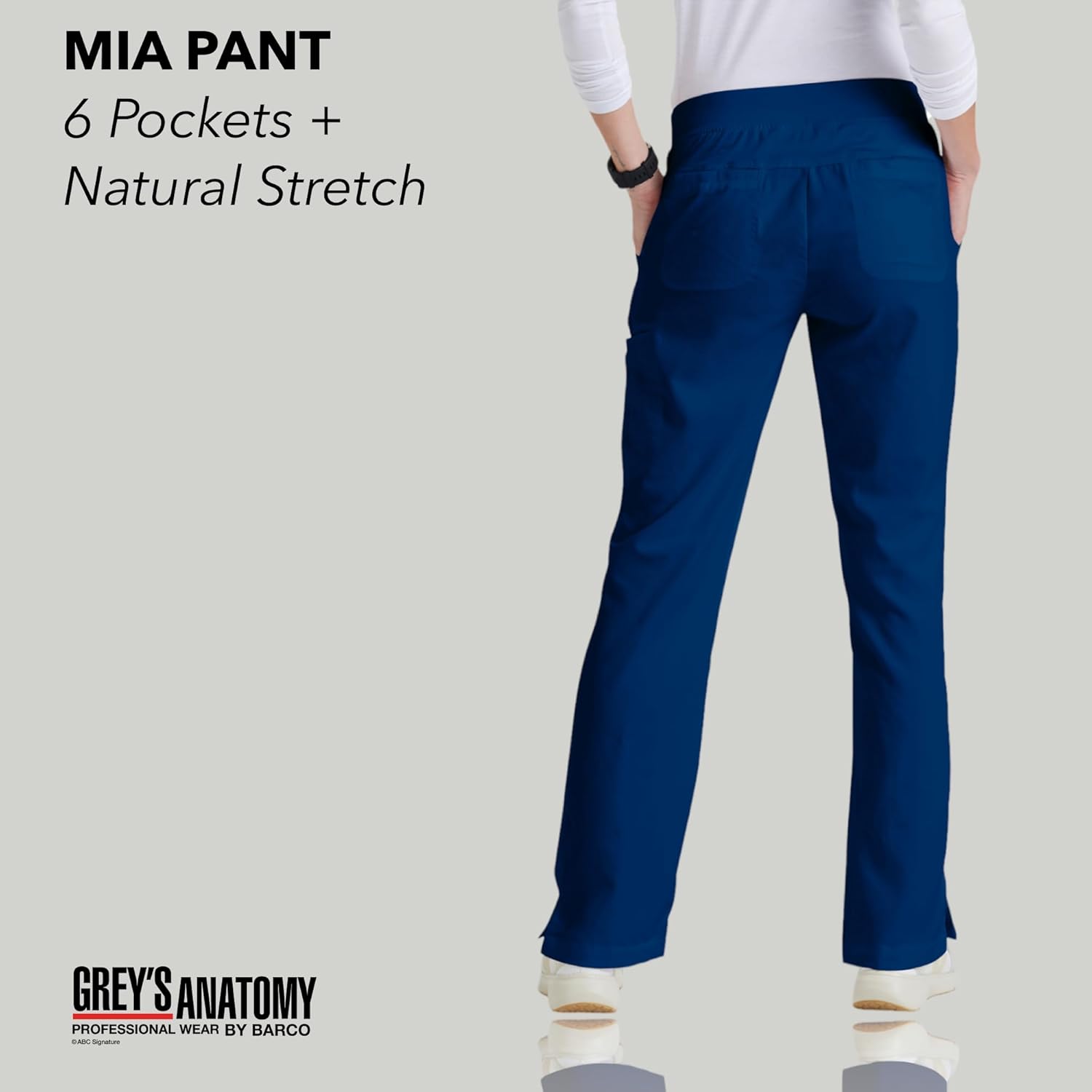 BARCO Grey's Anatomy Scrubs - Mia Scrub Pant for Women, Elastic Back Waist, Mid-Rise Shaped Leg Women's Scrub Pant Small Indigo