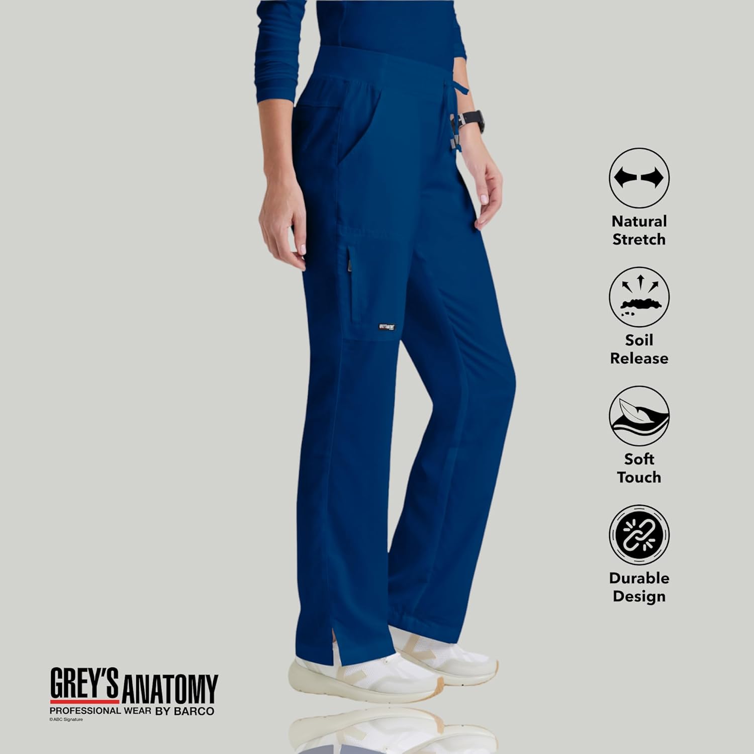 BARCO Grey's Anatomy Scrubs - Mia Scrub Pant for Women, Elastic Back Waist, Mid-Rise Shaped Leg Women's Scrub Pant Small Indigo