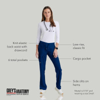 BARCO Grey's Anatomy Scrubs - Mia Scrub Pant for Women, Elastic Back Waist, Mid-Rise Shaped Leg Women's Scrub Pant Small Indigo