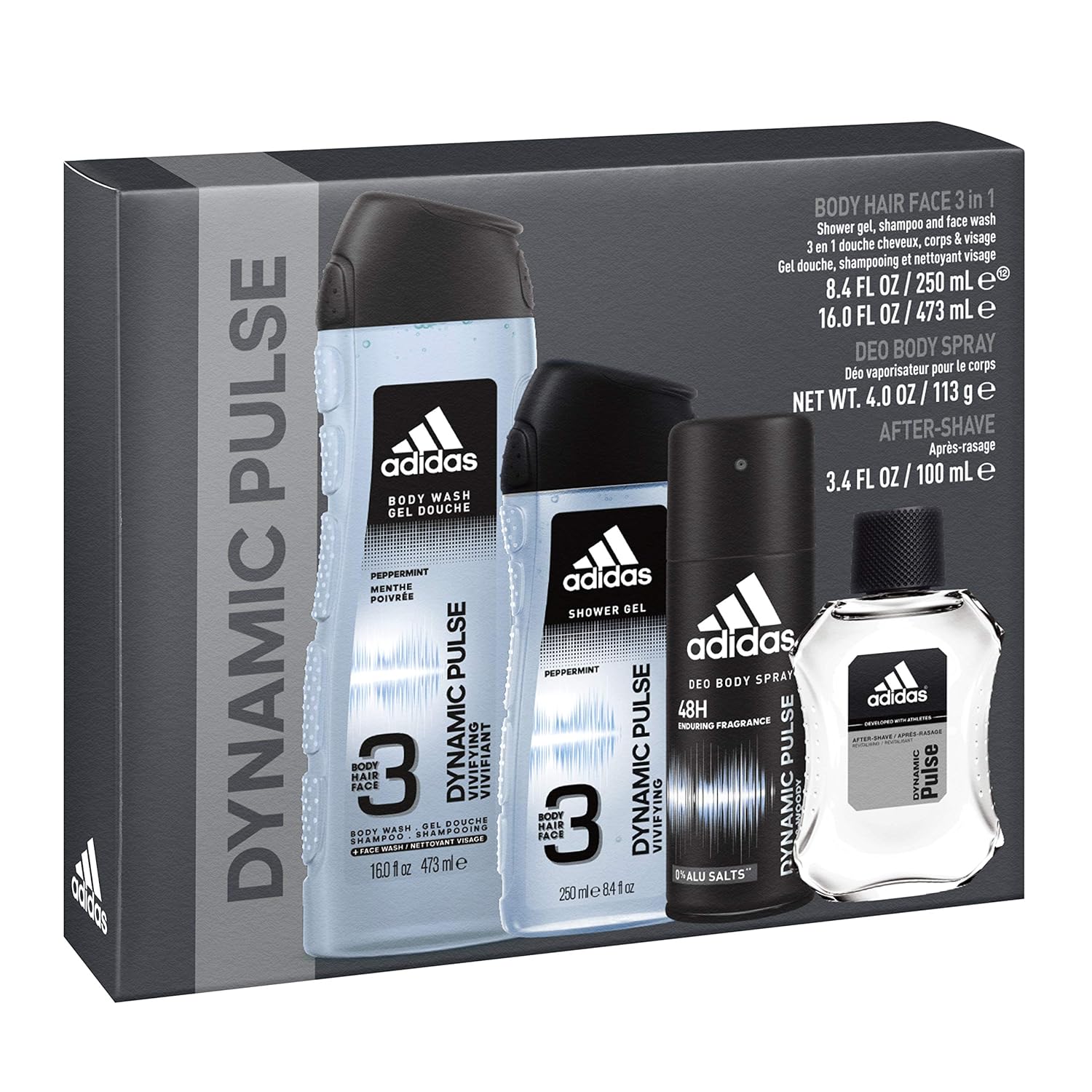 Adidas, Dynamic Pulse, Men's 4 Piece Gift Set, Total Retail Value $18.00