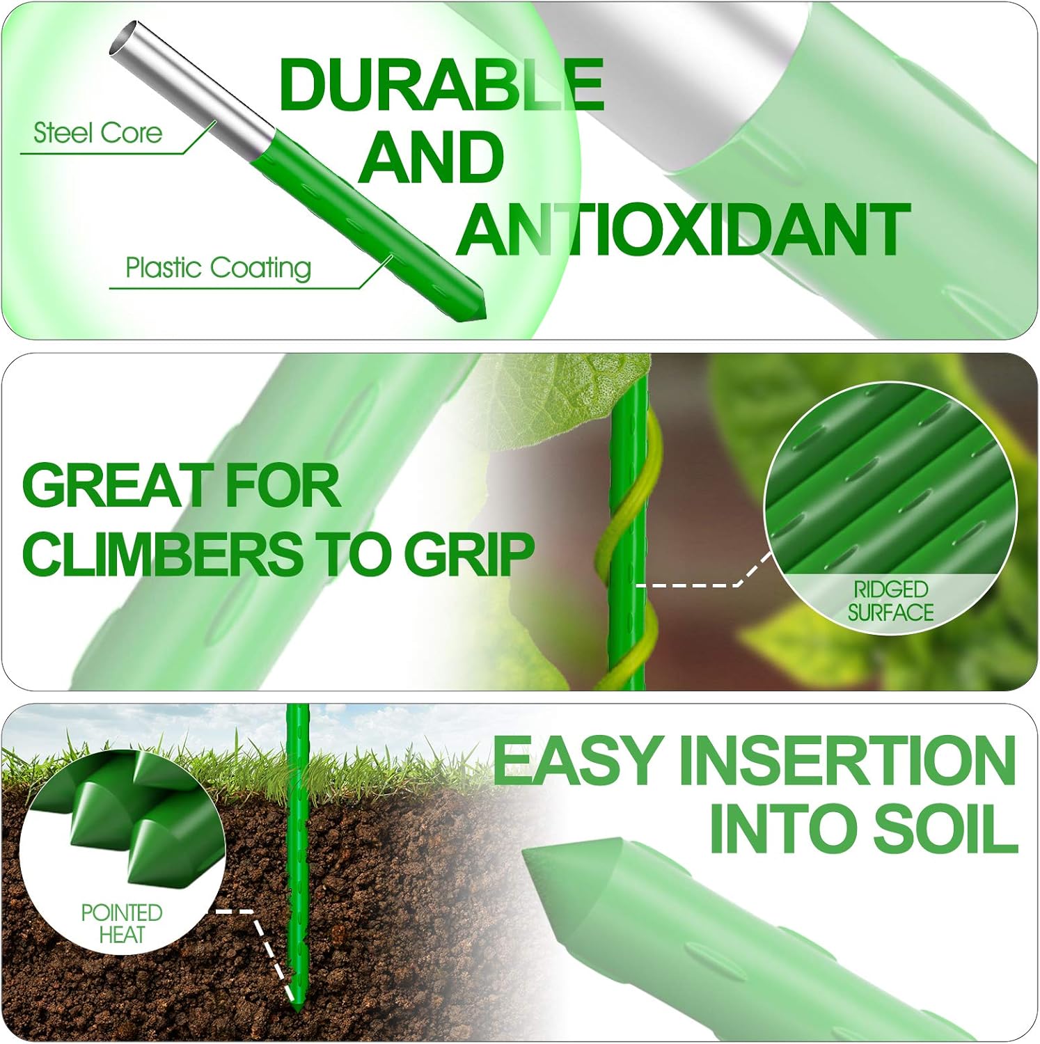 WAENLIR Garden Stakes 84 inch 7ft 25PACK, Sturdy Plant Metal Sticks Support Tall, Plastic Plant Stakes,Tomato Stakes, Tree Stakes