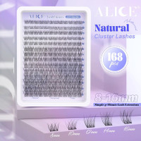 Natural Lash Clusters Wispy Cluster Eyelash Extensions 168pcs Individual Lashes 8-16mm C-Curly DIY Lash Extension Natural Look Soft Thin Band Cluster Lashes by ALICE B - Natural