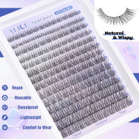 Natural Lash Clusters Wispy Cluster Eyelash Extensions 168pcs Individual Lashes 8-16mm C-Curly DIY Lash Extension Natural Look Soft Thin Band Cluster Lashes by ALICE B - Natural