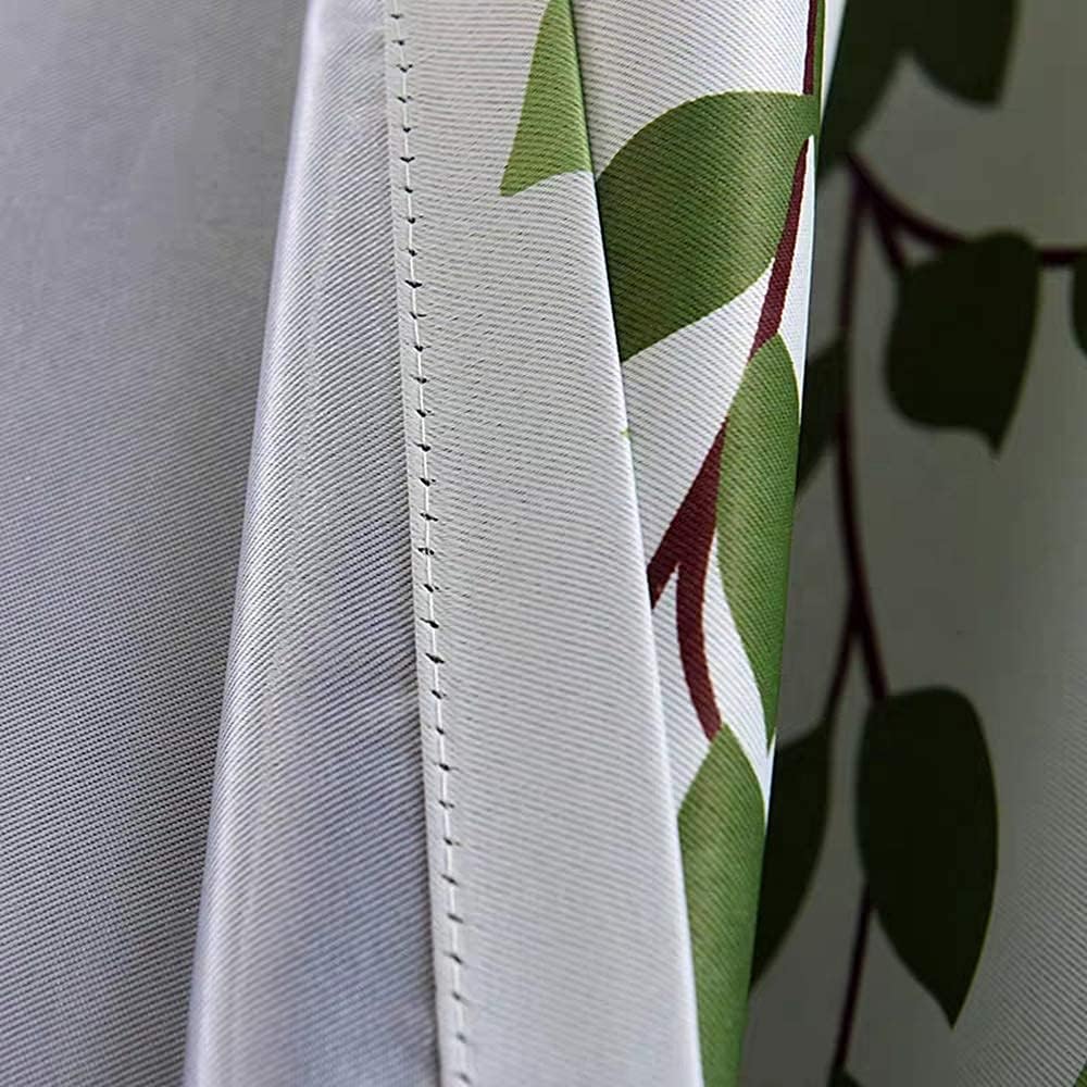 1 Panel Half Blackout Curtain Grommet Drape for Bedroom Green Leaves Birds Pattern Silver Metal Rings Curtains for Living Room Bay Windows , W39 x L84 inch