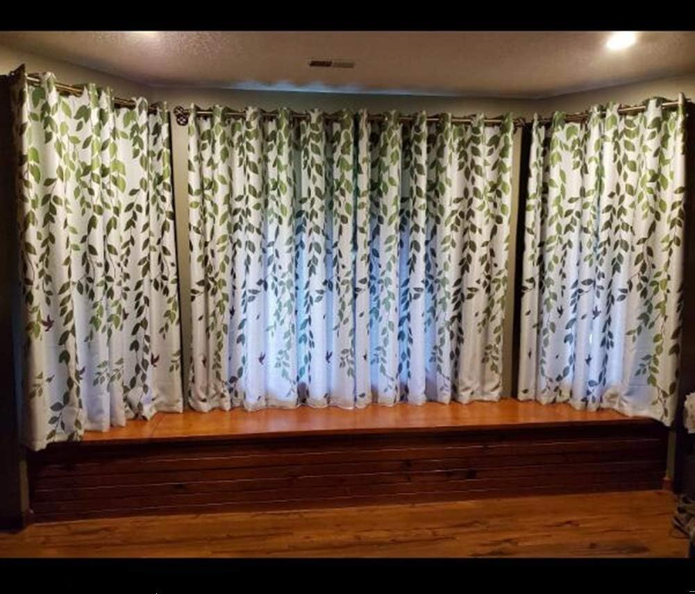 1 Panel Half Blackout Curtain Grommet Drape for Bedroom Green Leaves Birds Pattern Silver Metal Rings Curtains for Living Room Bay Windows , W39 x L84 inch