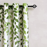 1 Panel Half Blackout Curtain Grommet Drape for Bedroom Green Leaves Birds Pattern Silver Metal Rings Curtains for Living Room Bay Windows , W39 x L84 inch
