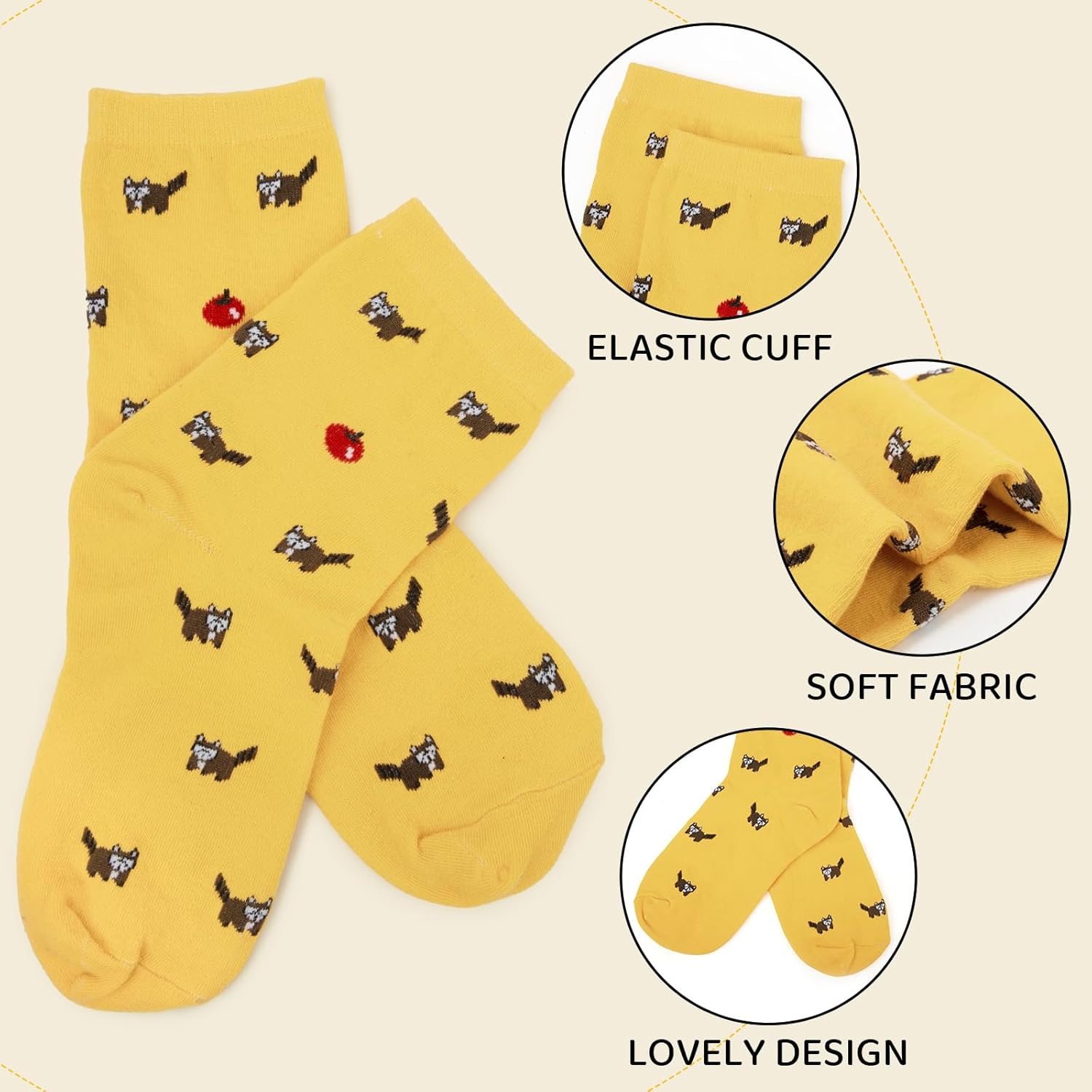 Chalier Womens Funny Socks Cozy Cute Printed Patterned Fun Sock Novelty Cat Dog Socks for Women One Size B-animals Multicolor(5 Pairs)