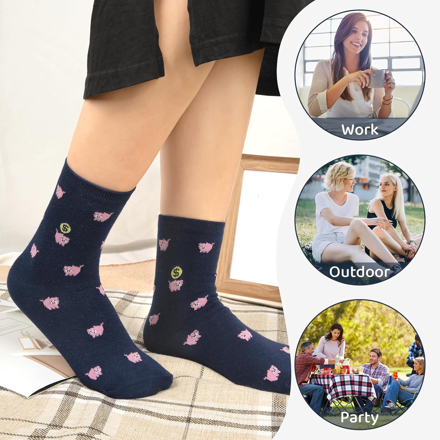 Chalier Womens Funny Socks Cozy Cute Printed Patterned Fun Sock Novelty Cat Dog Socks for Women One Size B-animals Multicolor(5 Pairs)