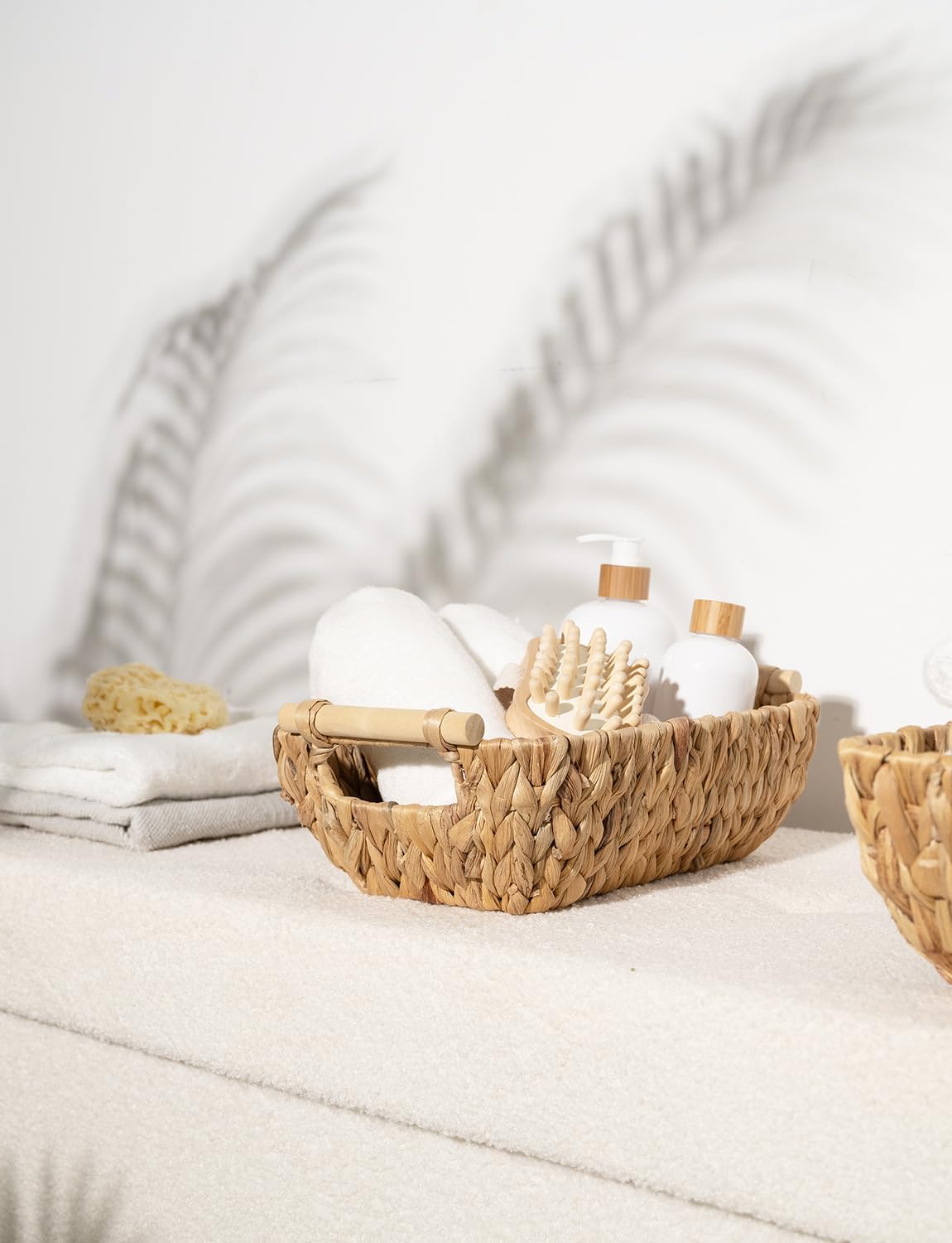 StorageWorks Hand-Woven Small Wicker Baskets, Water Hyacinth Storage Baskets with Wooden Handles, 2-Pack Natural(Water Hyacinth) Small